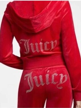 Juicy Couture Red Velour Rhinestone Logo Tracksuit Set